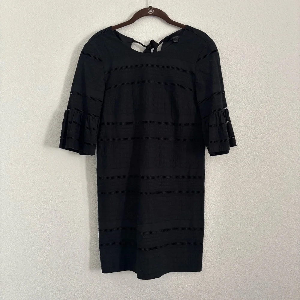 J. Crew Women's Size 0 Petite Black Flutter Sleeve Eyelet Shift Dress